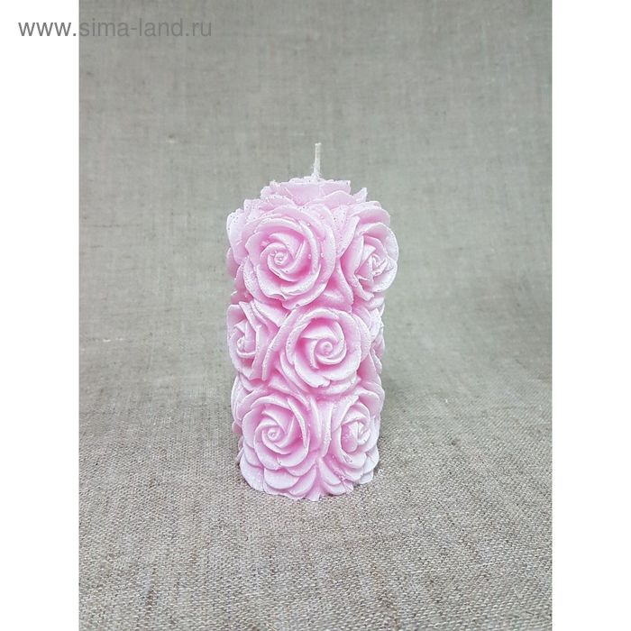 Свеча "Ручная работа" Свадебная Цилиндр из роз розовый с блеском 6,5*12,5 - Фото 1