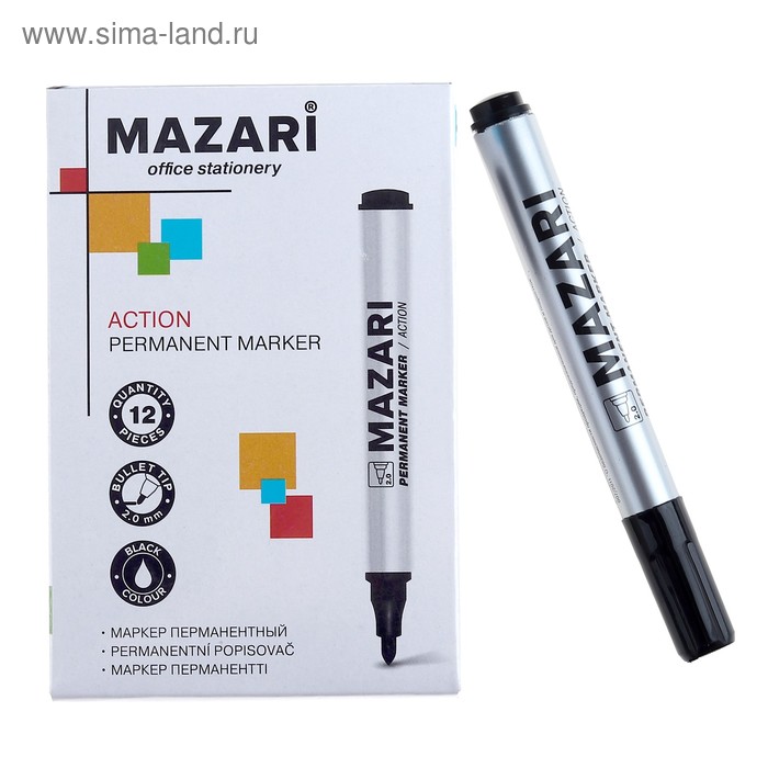 Маркер перманентный Mazari Action, 2.0 мм, чёрный - Фото 1