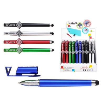 Ручка гелевая 3 в 1 Multilogic: ручка+подставка для телефона+стилус, чернила синие на масляной основе, узел 0.5 мм, микс