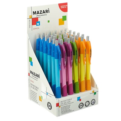 Ручка шариковая автоматическая Grada, чернила синие на масляной основе, пулевидный пишущий узел 0.7 мм, резиновый упор, микс