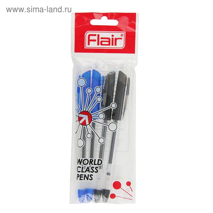 Набор гелевых ручек Flair Finix, МИКС 2 цвета, узел-игла 0.5, 4 штуки, пигментные чернила, синие, чёрные - Фото 1