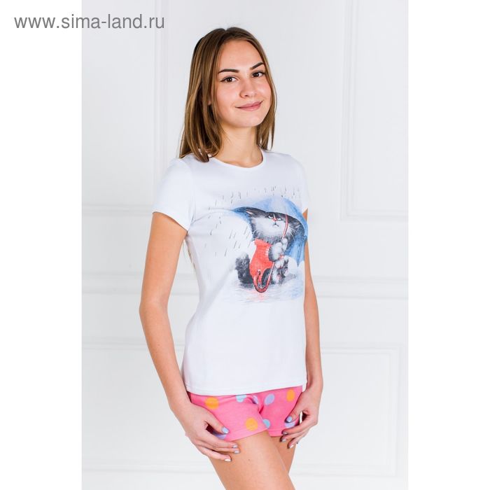 Комплект женский (футболка, шорты) Зонтик цвет белый/розовый, р-р 50 - Фото 1