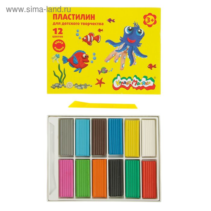 Пластилин «Каляка-Маляка», 12 цветов, 180 г, со стеком - Фото 1