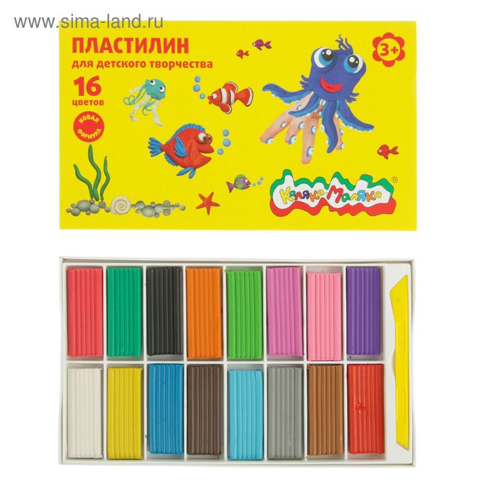 Пластилин «Каляка-Маляка», 16 цветов, 240 г, со стеком - Фото 1