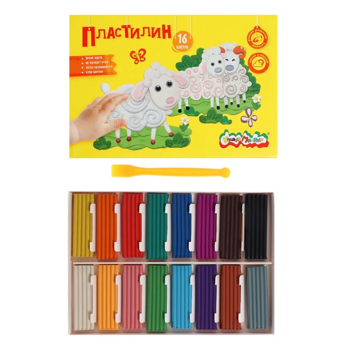 Пластилин 16 цветов 240 г «Каляка-Маляка», со стеком - Фото 1