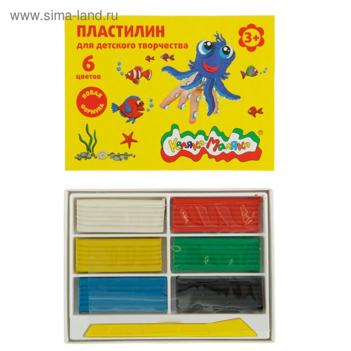 Пластилин «Каляка-Маляка», 6 цветов, 90 г, со стеком - Фото 1