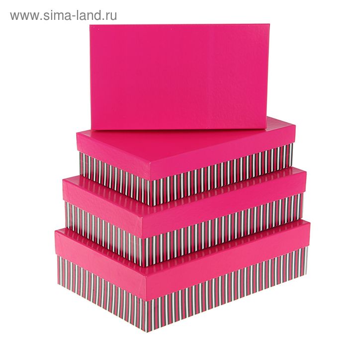 Набор коробок 4 в 1 "Полоски с красной крышкой", 30 х 20 х 8 - 24 х 14 х 5 см - Фото 1