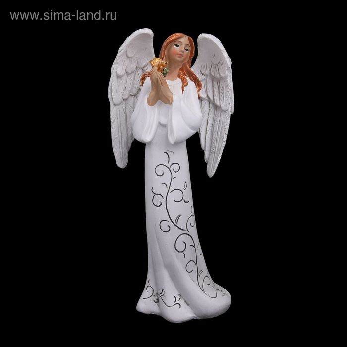 Сувенир полистоун "Ангел девушка в платье с узором с цветком в руках" 15,5х7,5х5 см - Фото 1