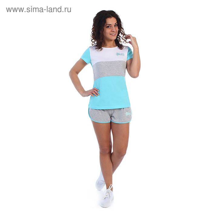 Комплект женский (футболка, шорты) Дженни 2070, цвет голубой, р-р 50 - Фото 1