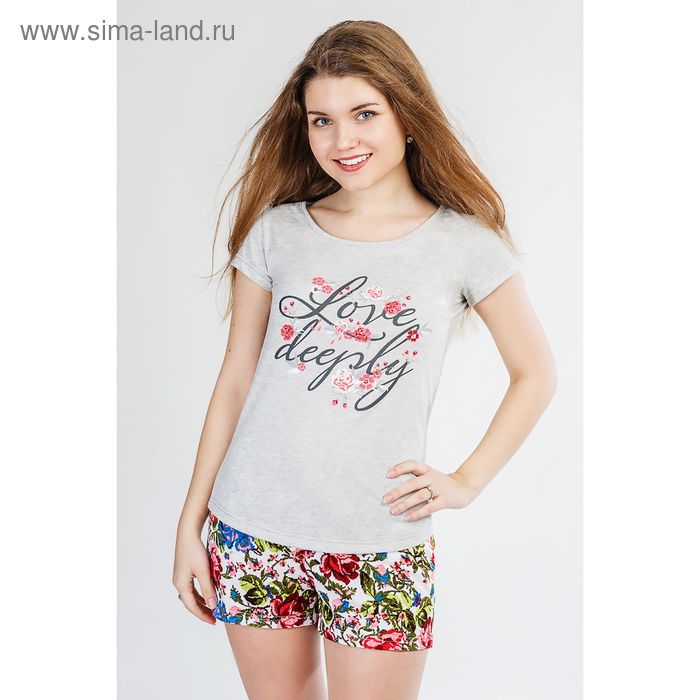 Комплект женский (футболка, шорты) 8727 цвет белый, р-р 44 - Фото 1