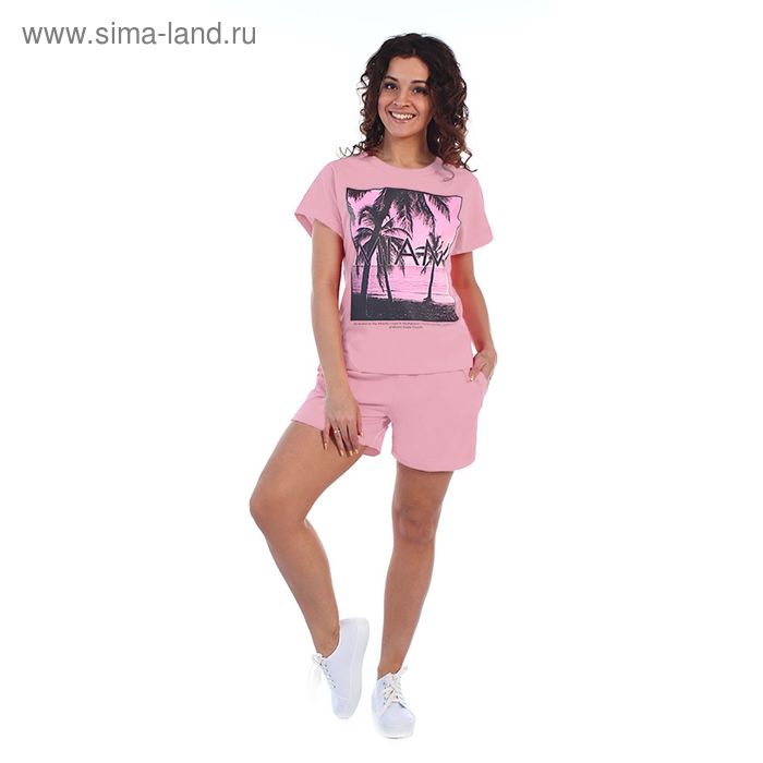 Комплект женский (футболка, шорты) Тропики 2029а, цвет розовый, р-р 44 - Фото 1