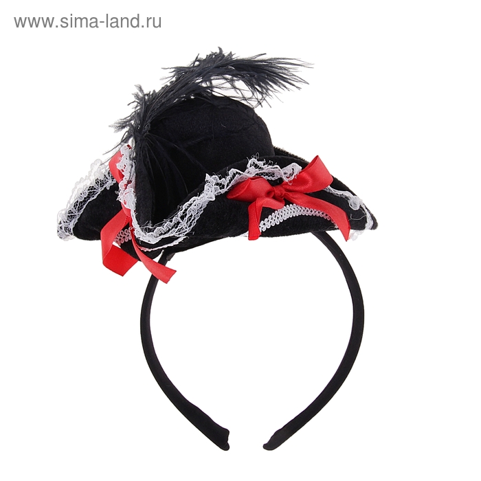 Карнавальный ободок-шляпка "Пиратка", с пером - Фото 1