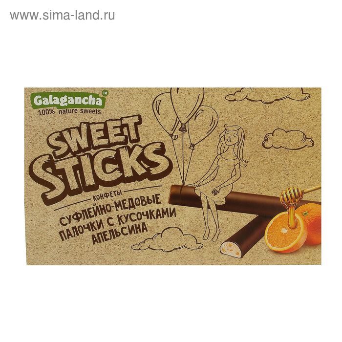 Суфлейно-медовые палочки "Sweet Sticks" с кусочками апельсина. 112 г / 20 шт - Фото 1