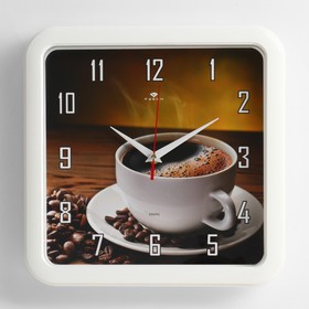 Часы настенные, интерьерные: Кухня, "Чашка кофе", "Рубин", бесшумные, 30 х 30 см
