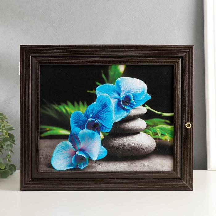 Ключница "Синяя орхидея" венге 26х31х6см - Фото 1