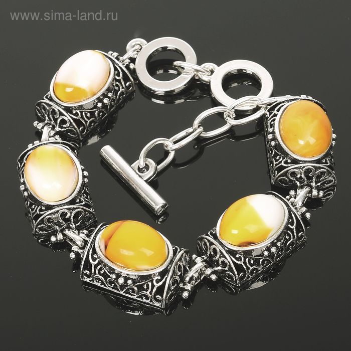 Браслет в металлической окантовке, овал кружевной «Янтарь», цвет молочный - Фото 1