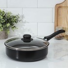 Сотейник Promo, 2.8 л, d=24 см, стеклянная крышка, антипригарное покрытие, алюминий, чёрный - Фото 1