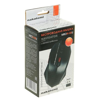 Мышь Nakatomi MRON-08U Navigator, беспроводная, оптическая, 1600 dpi, 2xAAA, USB, чёрная