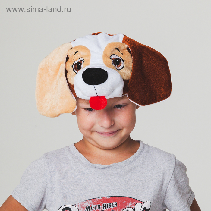 Шапка "Собака темно коричневая с бежевыми глазницами" размер 52-57см - Фото 1