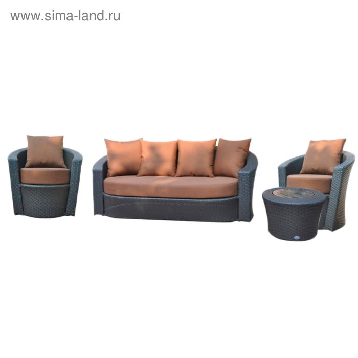 Комплект мебели на 5 персон, иск. ротанг, чёрный/коричневый - Фото 1