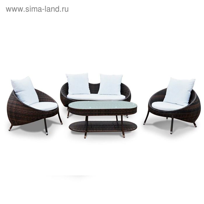 Комплект мебели на 4 персоны, иск. ротанг, коричневый/бежевый - Фото 1
