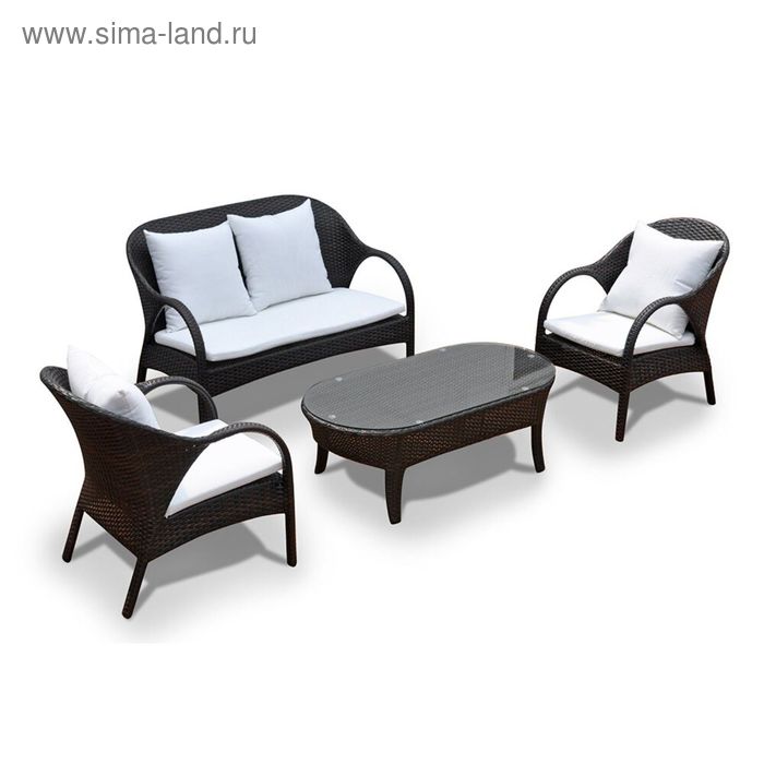 Комплект мебели на 4 персоны, иск. ротанг, белый/коричневый - Фото 1