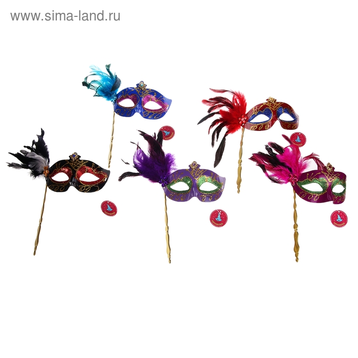 Карнавальная маска перо на палке "Маскарад",цвета МИКС - Фото 1