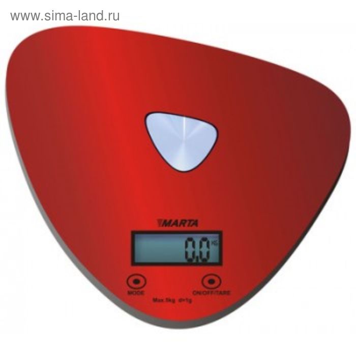 Весы кухонные Marta MT-1632, электронные, до 5 кг, красные - Фото 1