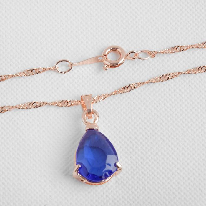Гарнитур 3 предмета: серьги, кулон, кольцо безразмерное «Эдель» капля, цвет синий в золоте, 45 см - фото 1884678699