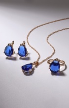 Гарнитур 3 предмета: серьги, кулон, кольцо безразмерное «Эдель» капля, цвет синий в золоте, 45 см - Фото 2