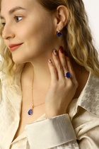 Гарнитур 3 предмета: серьги, кулон, кольцо безразмерное «Эдель» капля, цвет синий в золоте, 45 см - Фото 4