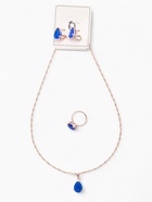 Гарнитур 3 предмета: серьги, кулон, кольцо безразмерное «Эдель» капля, цвет синий в золоте, 45 см - Фото 7