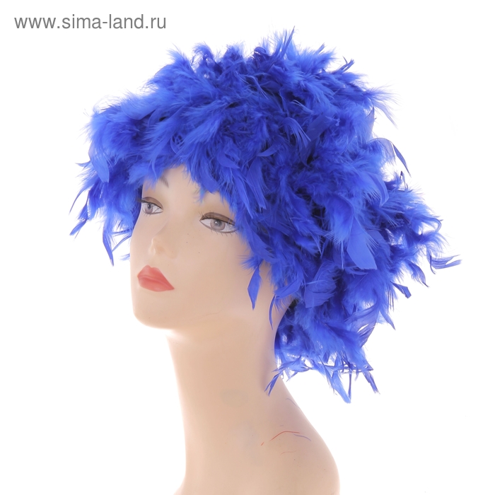 Карнавальный парик перьевой 40 гр, цвет синий - Фото 1