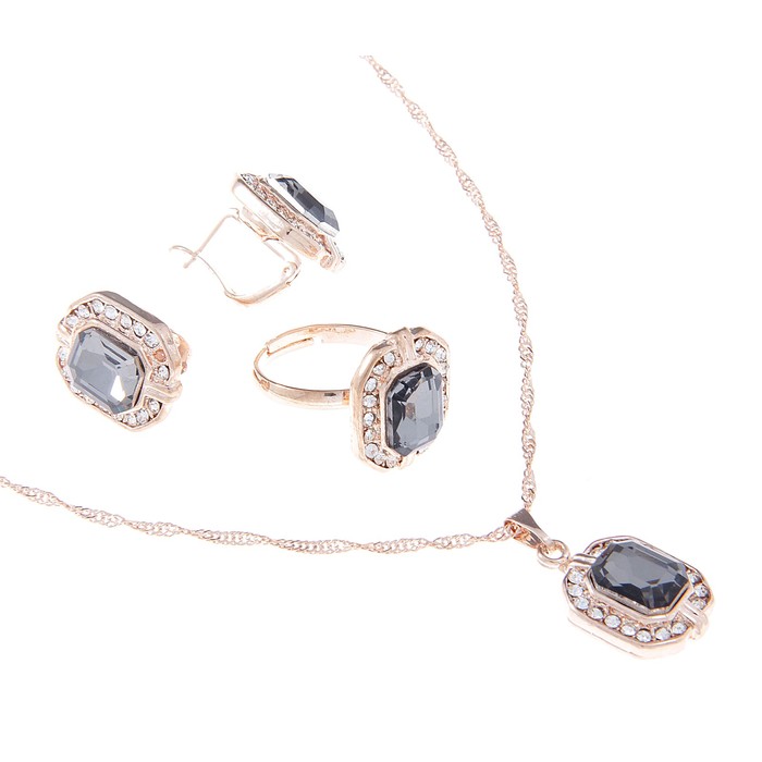 Гарнитур 3 предмета: серьги, кулон, кольцо безразмерное "Эдель" овал, цвет серый - Фото 1