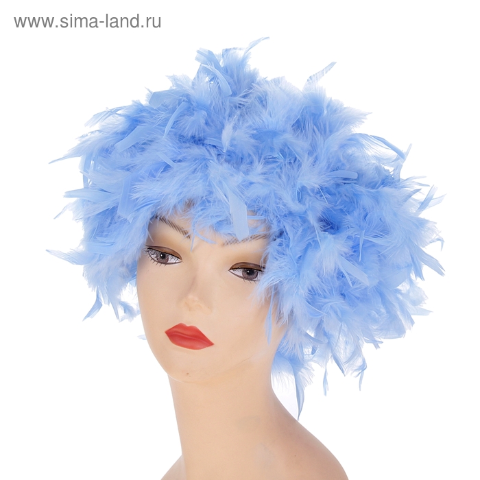 Карнавальный парик перьевой 40 гр, цвет голубой - Фото 1