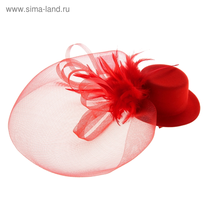 Карнавальный зажим шляпка и вуалетка перья, цвет красный - Фото 1