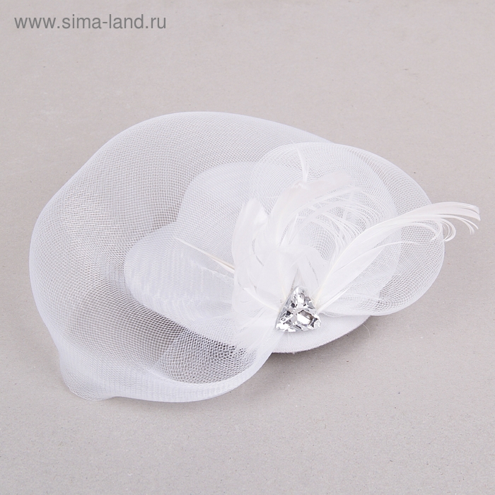 Карнавальный зажим шляпка и вуалетка камень , цвет белый - Фото 1