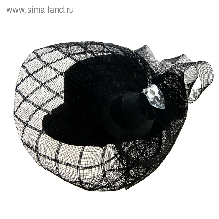 Карнавальный зажим шляпка и вуалетка камень, цвет черный - Фото 1