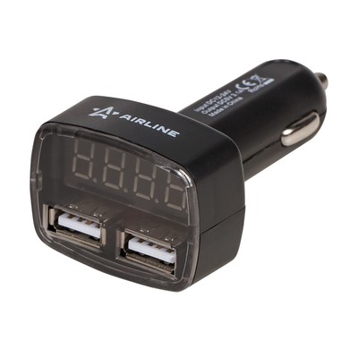 Вольтметр в прикуриватель 12-24 В + 2USB 3.1A Airline AVM-d=02