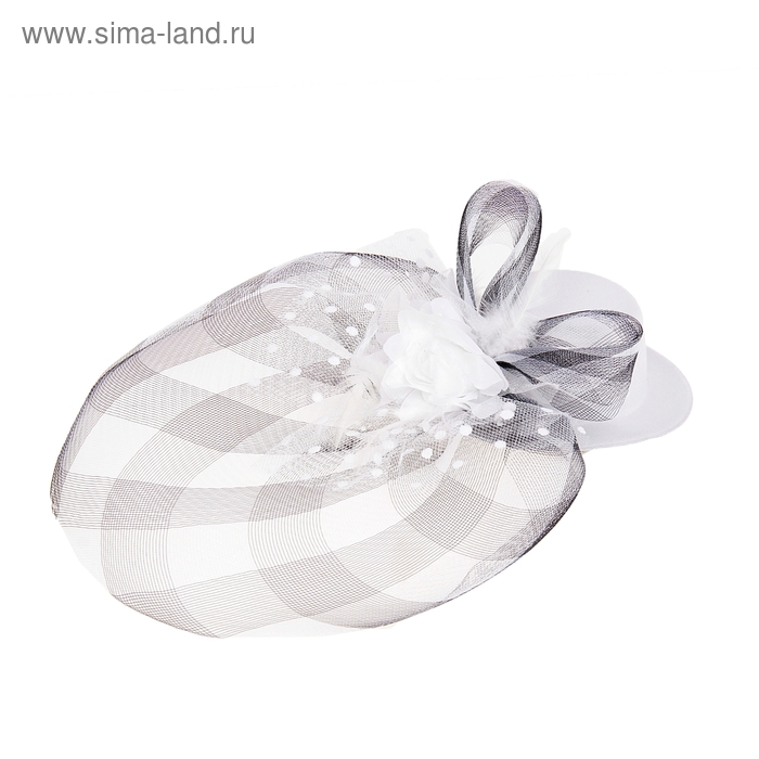 Карнавальный зажим шляпка и вуалетка цветы, цвет белый - Фото 1