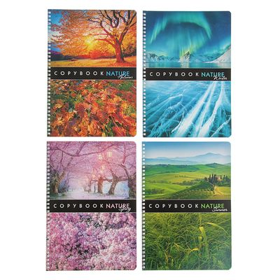 Тетрадь А4, 96 листов в клетку, на гребне "Пейзажи", обложка мелованный картон, блок офсет, МИКС