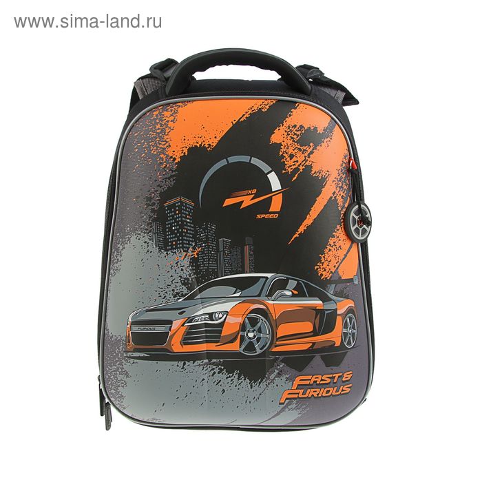 Рюкзак каркасный Hummingbird T 39 х 28 х 20 см, для мальчика, «Машина», чёрный/оранжевый - Фото 1