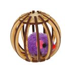 Игрушка для кошек "Мышь в деревянном шаре", 7 см, фанера, микс цветов - Фото 1