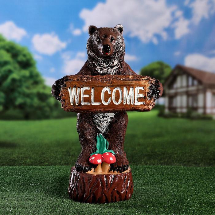 Садовая фигура "Медведь WELCOME", разноцветная, 24х32х52 см - Фото 1