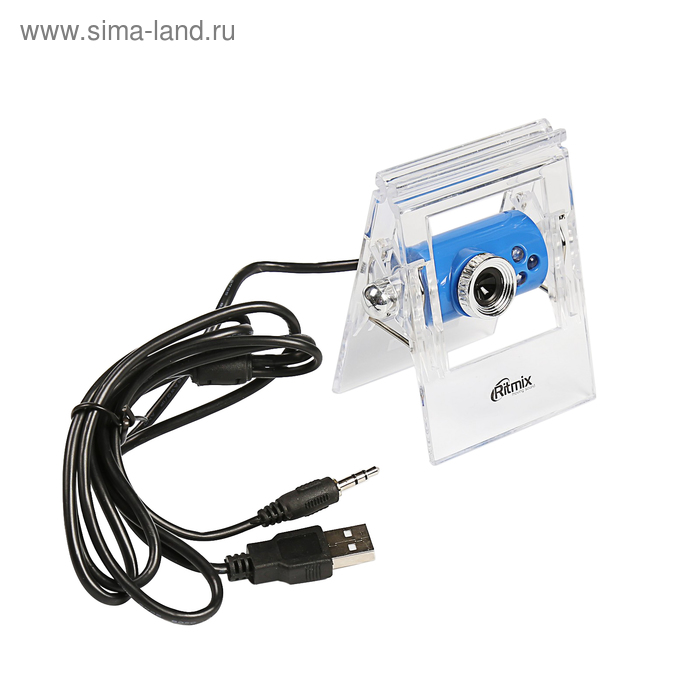 Веб-камера RITMIX RVC-005M, 0.3 МП, 640x480, регулируемая подсветка, прищепка, синяя - Фото 1