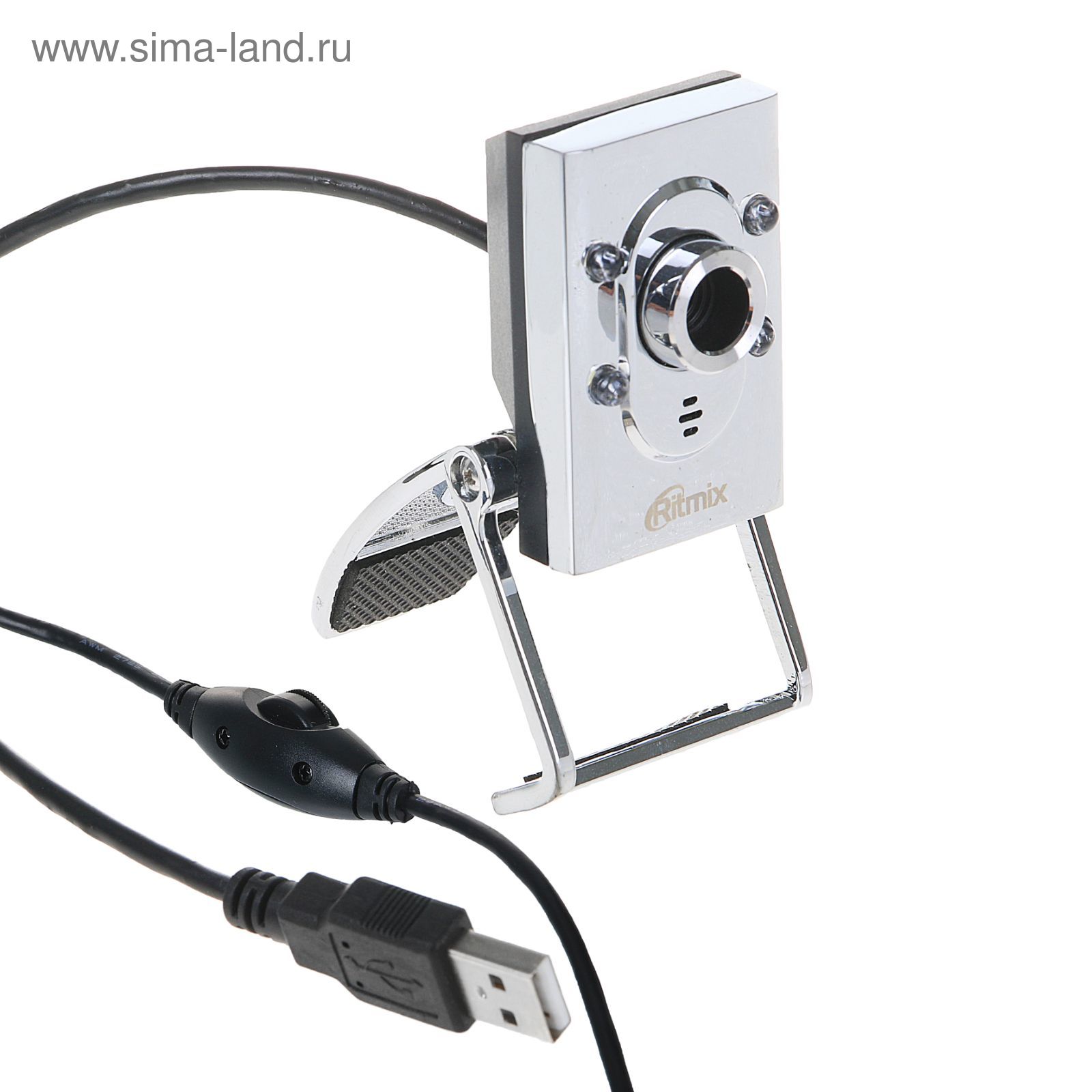 Веб-камера RITMIX RVC-047M, 2Мп, 1600x1200, микрофон, цвет серебро ...