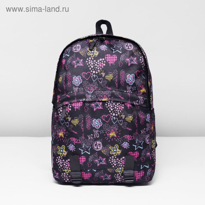 Рюкзак молодёжный на молнии, 1 отдел, 3 наружных кармана, цвет чёрный/разноцветный - Фото 1
