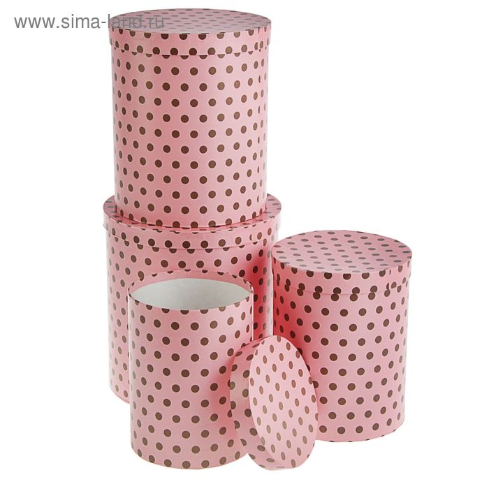 Набор коробок круглых 4 в 1 "Горох на розовом", 23 х 23 х 25 - 15 х 15 х 20 см - Фото 1