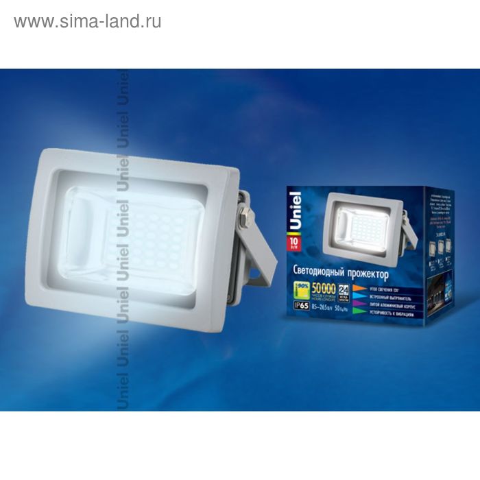 Прожектор светодиодный Uniel, 10Вт, 6500К, IP65, корпус серый - Фото 1