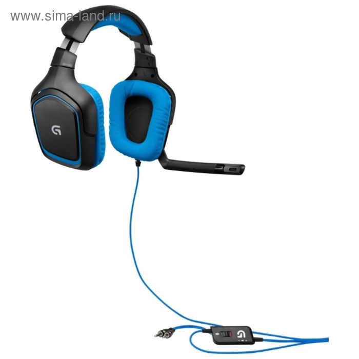 Наушники с микрофоном Logitech Headset G430 Gaming LOG-981-000537, черно-синие - Фото 1